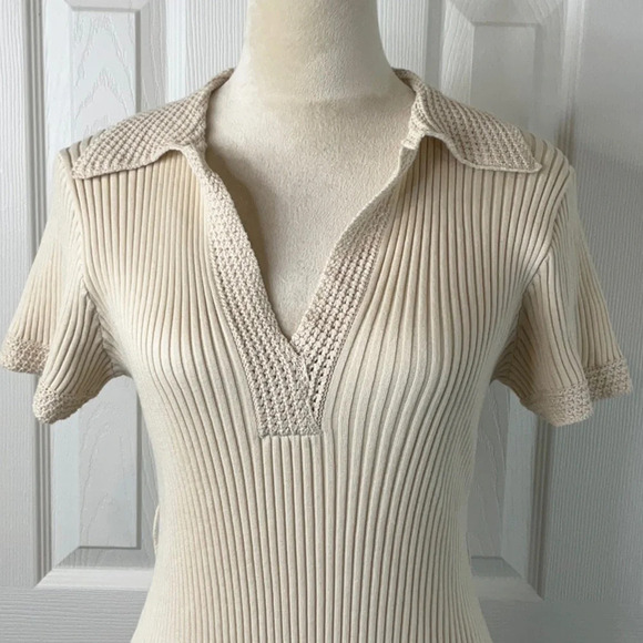 Joie Dress Women's Beige Knit Ribbed Collared Short Sleeve Maxi NWOT Size L - Picture 7 of 12